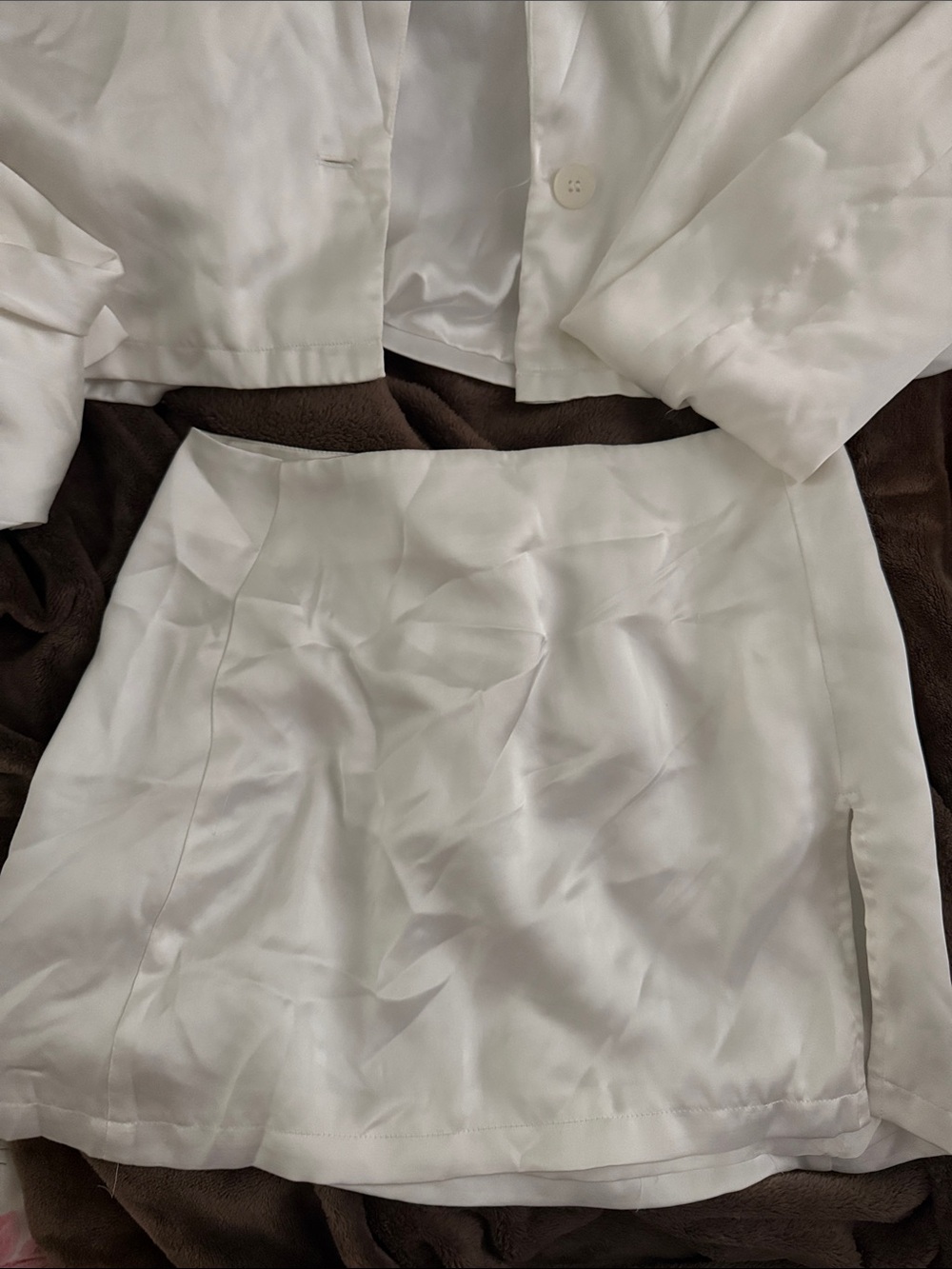 Princess Polly White Satin Blazer and Mini Skirt Set